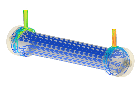 Darstellung der berechneten Stromlinien in einem Dialysatormodell