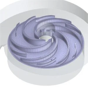 Numerisches Gitter des Rotors einer Zentrifugalblutpumpe für die Durchführung einer Strömungssimulation