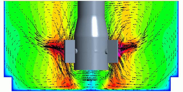 Strömungsgeschwindigkeiten in einem Fermenter Simulation