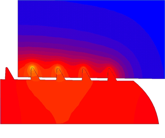 Temperaturverteilung in einem Knochenabschnitt mit eingedrehter Schraube